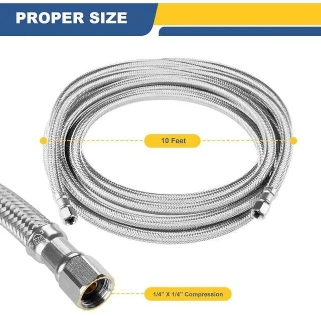 Alt view image 2 of 6 - GUOFIS 10 FT Stainless Steel Braided Refrigerator Water Line