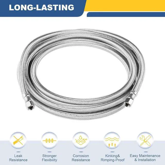 Alt view image 4 of 6 - GUOFIS 10 FT Stainless Steel Braided Refrigerator Water Line