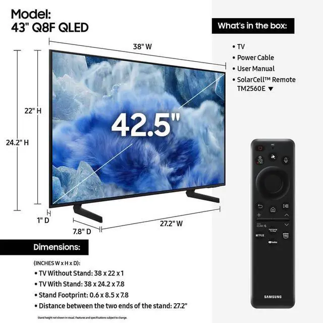 Alt view image 6 of 7 - Samsung QN43Q8F 43 inch Class Q8F Series QLED 4K Vision AI Smart TV