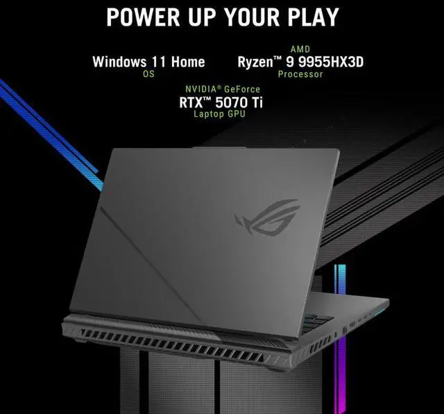Alt view image 3 of 15 - Asus G614FRDS96 16 inch ROG Strix G16 - AMD Ryzen 9 9955HX3D - NVIDIA GeForce RTX 5070 Ti Laptop GPU - 32GB/1TB