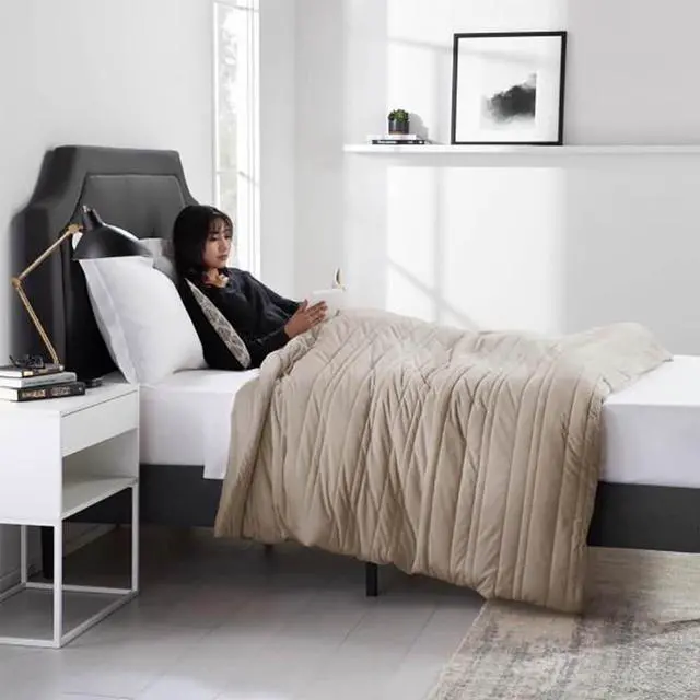 Alt view image 3 of 3 - Malouf Anchor 5lb Weighted Throw Blanket - Tan