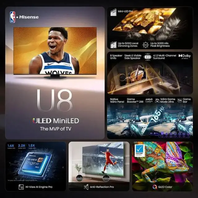 Alt view image 4 of 7 - Hisense 100U8QG 100 inch Class U8 Series 4K Mini-LED QLED UHD Smart Google TV