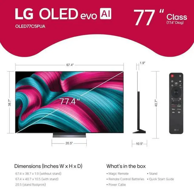 Alt view image 4 of 7 - LG OLED77C5KIT1  OLED evo AI 4K Smart TV w/A9 Gen8, 144Hz, Dolby Vision/Atmos, HDR10, AI Upscaling, Alexa + UAX 4K HDMI