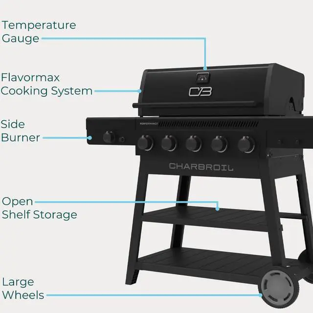 Alt view image 4 of 7 - Char-Broil 463463325 Performance Series FlavorMax 5-Burner Gas Grill - Black