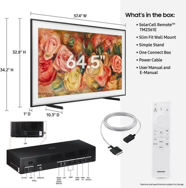 Alt view image 7 of 7 - Samsung 65-Inch The Frame LS03D QLED 4K Smart TV Bundle, Quantum HDR, Art Mode, Slim Fit Wall Mount, Alexa Built-in w/AUX HDMI Cable, CPS 24-Month Protection, Streaming Bundle