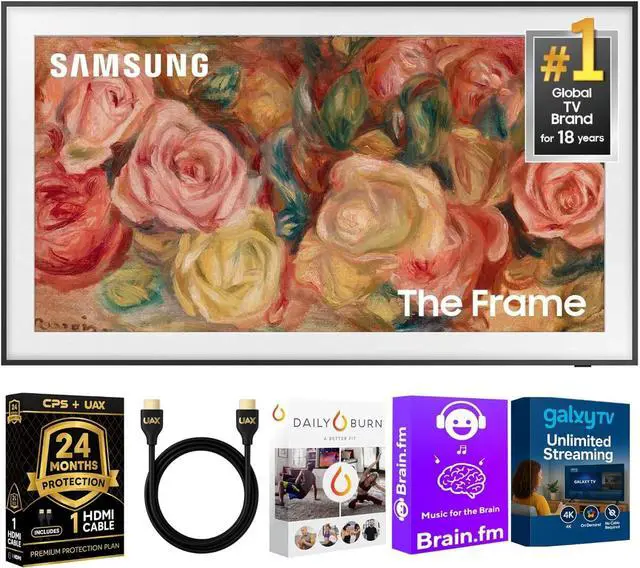 Main image of Samsung 65-Inch The Frame LS03D QLED 4K Smart TV Bundle, Quantum HDR, Art Mode, Slim Fit Wall Mount, Alexa Built-in w/AUX HDMI Cable, CPS 24-Month Protection, Streaming Bundle