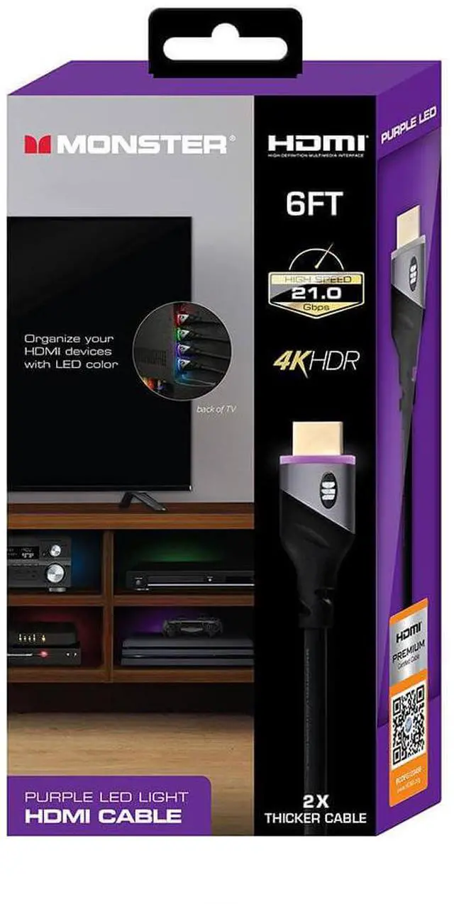 Alt view image 2 of 4 - Monster Purple LED 6FT HDMI Cable
