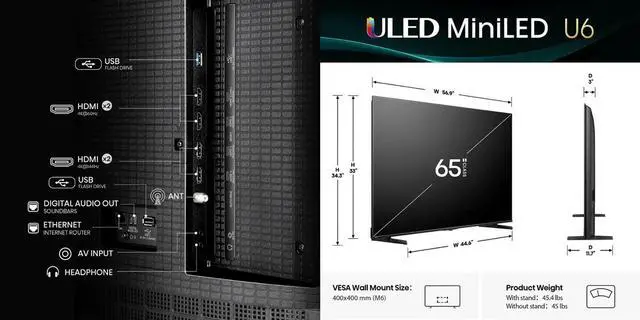 Alt view image 7 of 7 - Hisense 65U65QF 65 inch Class U6 Series 4K Mini-LED QLED UHD Smart Fire TV