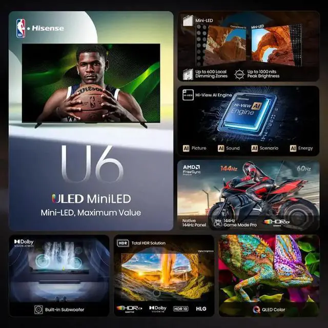Alt view image 2 of 6 - Hisense 75U65QF 75 inch Class U6 Series 4K Mini-LED QLED UHD Smart Fire TV