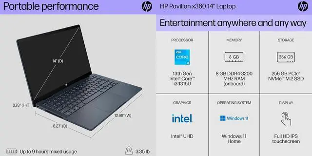 Alt view image 6 of 7 - HP Pavilion x360 14EK1010NR 14 2-in-1 Touchscreen Laptop Intel Core i3, 8GB RAM, 256GB SSD, Windows 11 Home, Bundle with 2-Year Warranty & Antivirus