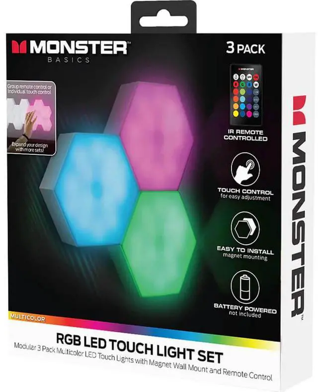 Main image of Monster MLB71056RGB Multi-Color LED Touch Light - 3 Pack