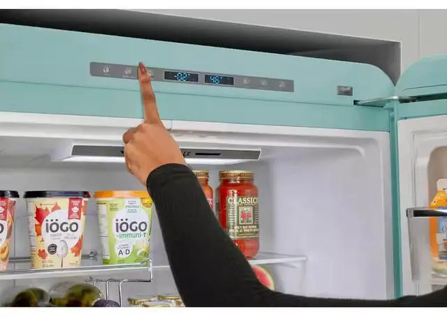 Alt view image 5 of 6 - UNIQUE UGP510LTAC 17.7 Cu. Ft. Ocean Mist Turquoise Classic Retro Counter-Depth Bottom Freezer Refrigerator