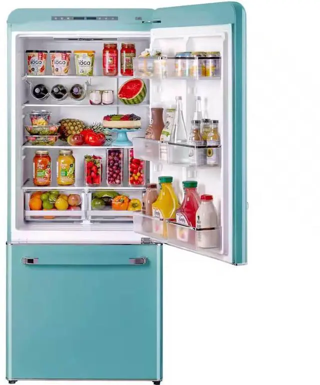 Alt view image 2 of 6 - UNIQUE UGP510LTAC 17.7 Cu. Ft. Ocean Mist Turquoise Classic Retro Counter-Depth Bottom Freezer Refrigerator