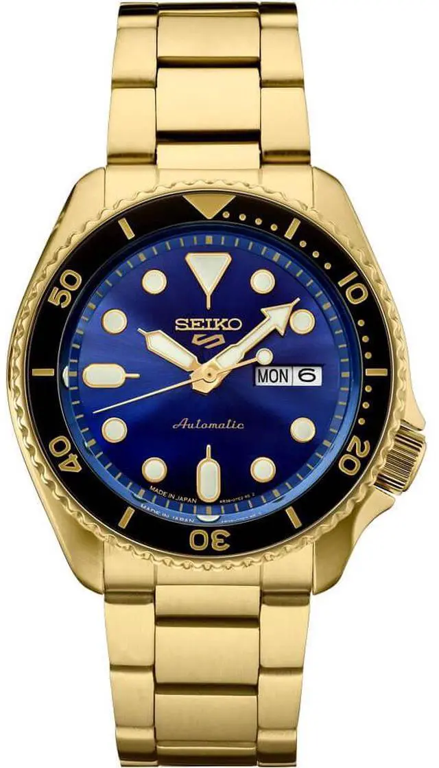 Main image of Seiko SRPK20 5 Sports U.S. Special Creation Automatic Watch - Gold Finish/Blue