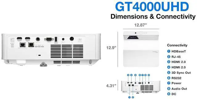 Alt view image 3 of 7 - Optoma GT4000UHD Ultra-Short Throw 4K UHD Home Cinema Laser Projector