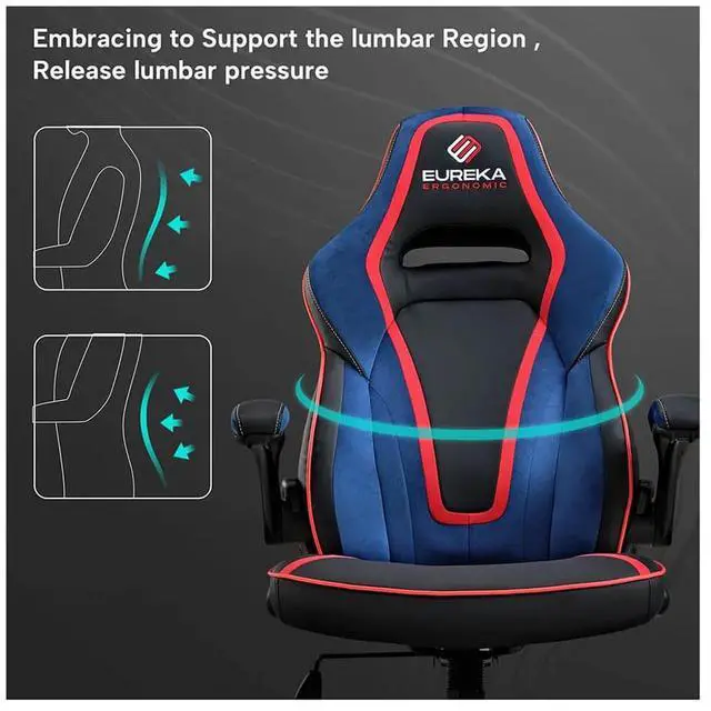 Alt view image 5 of 7 - Eureka Ergonomic Vortex Gaming Chair with S-Shaped High Back, Pressure Relief Cushion & Flip-Up Armrests Red/Blue