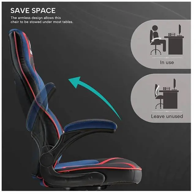 Alt view image 3 of 7 - Eureka Ergonomic Vortex Gaming Chair with S-Shaped High Back, Pressure Relief Cushion & Flip-Up Armrests Red/Blue