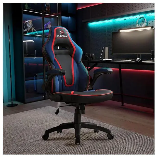 Alt view image 7 of 7 - Eureka Ergonomic Vortex Gaming Chair with S-Shaped High Back, Pressure Relief Cushion & Flip-Up Armrests Red/Blue