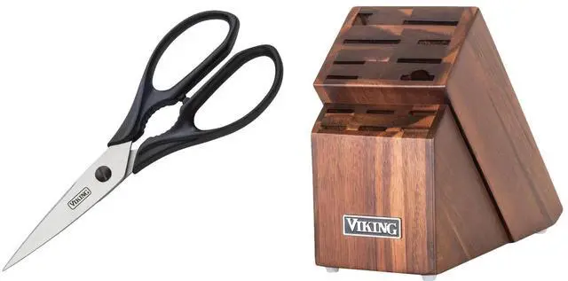 Alt view image 3 of 7 - Viking 15-Piece Stainless Cutlery Set with Acacia Wood Block - Black