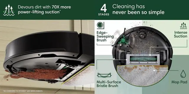 Alt view image 3 of 7 - iRobot ROOMBA105VMA Roomba 105 Combo Vacuum and Mop Robot with AutoEmpty Dock