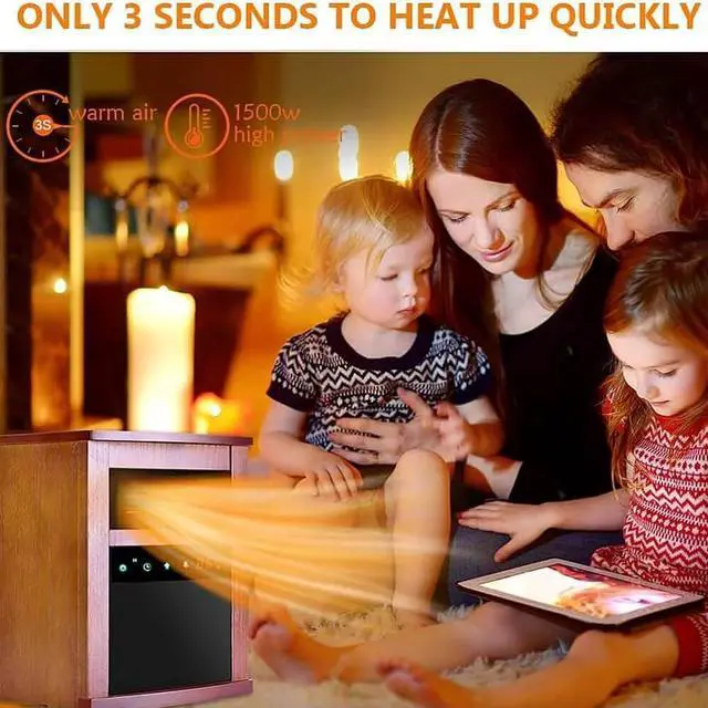 Alt view image 4 of 7 - Trustech GD9315BCW4JA Small Room Infrared Electric Space Heater - Dark Walnut