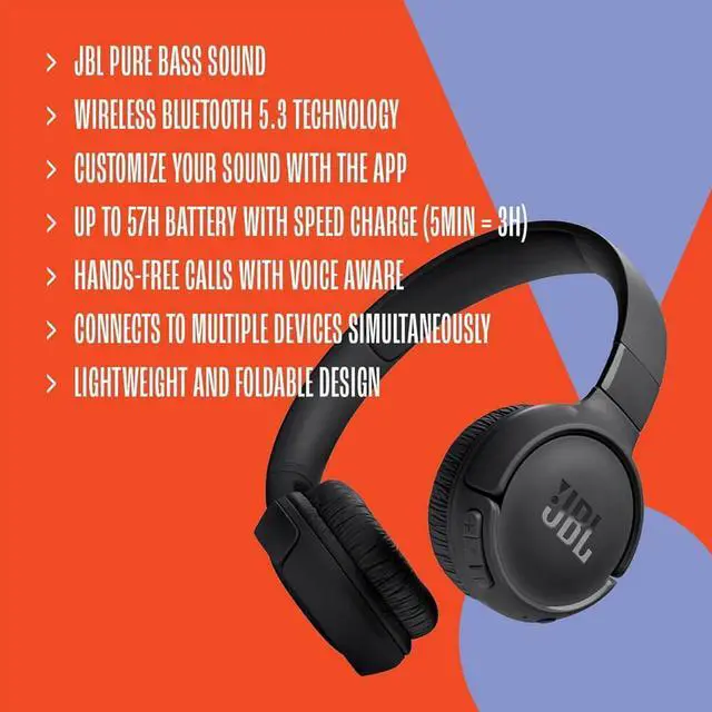 Alt view image 6 of 7 - JBL T520BTWHKIT1  Tune 520BT Wireless On-Ear Headphones, Up to 57H Battery Life and Speed Charge, Lightweight, Comforta