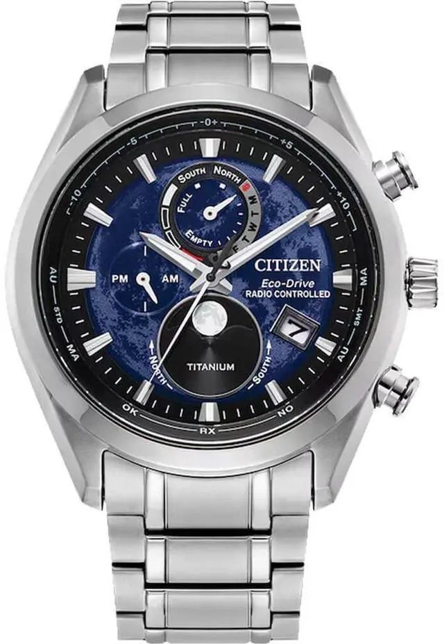Main image of CITIZEN BY101057L Atomic Time Keeping Tsuki-Yomi A-T Collection Eco-Drive Watch - Stainless/Blue