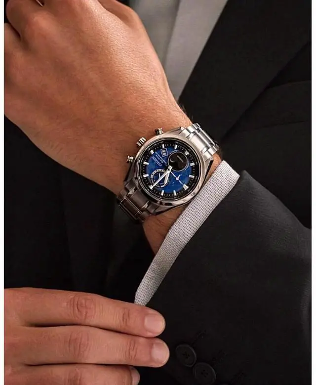 Alt view image 3 of 7 - CITIZEN BY101057L Atomic Time Keeping Tsuki-Yomi A-T Collection Eco-Drive Watch - Stainless/Blue