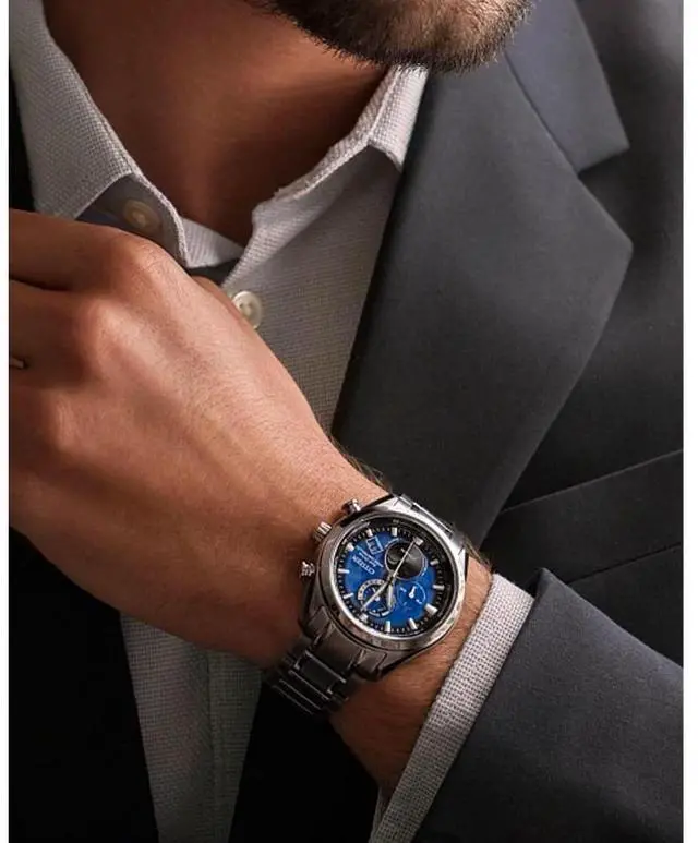 Alt view image 4 of 7 - CITIZEN BY101057L Atomic Time Keeping Tsuki-Yomi A-T Collection Eco-Drive Watch - Stainless/Blue