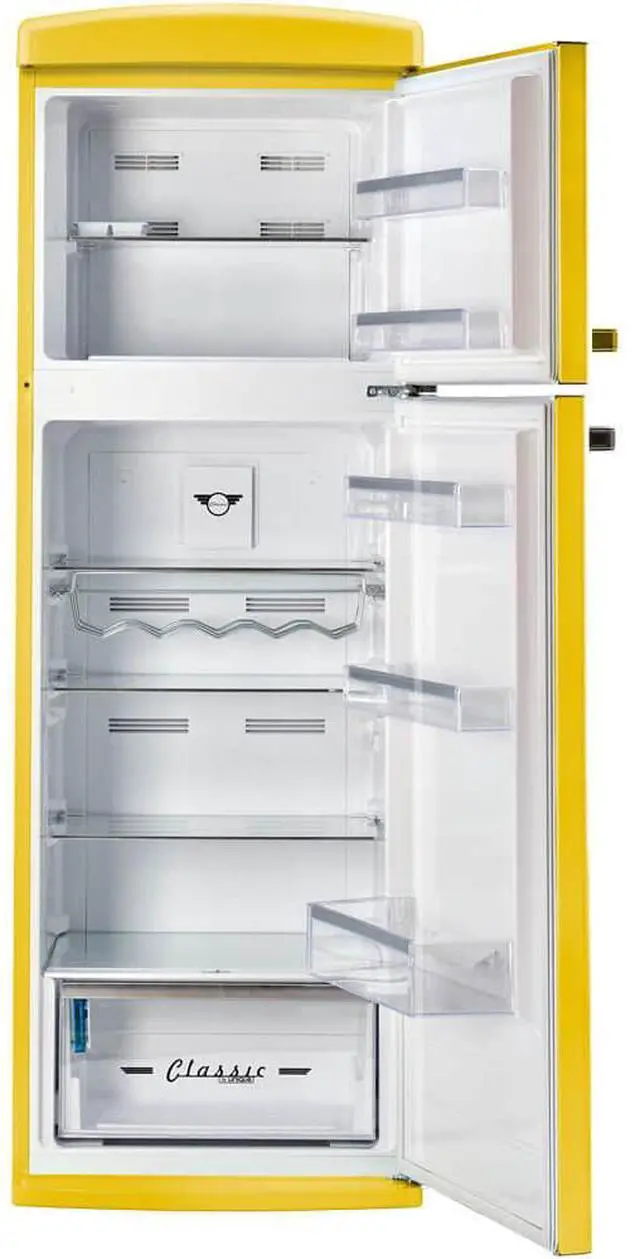Alt view image 2 of 7 - UNIQUE UNQ310LYAC 11 Cu. Ft. Canary Yellow Classic Retro Top Freezer Refrigerator
