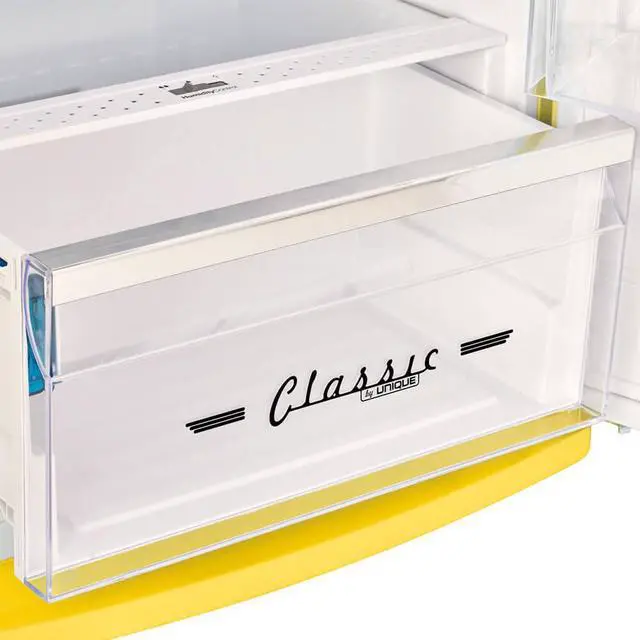 Alt view image 6 of 7 - UNIQUE UNQ310LYAC 11 Cu. Ft. Canary Yellow Classic Retro Top Freezer Refrigerator