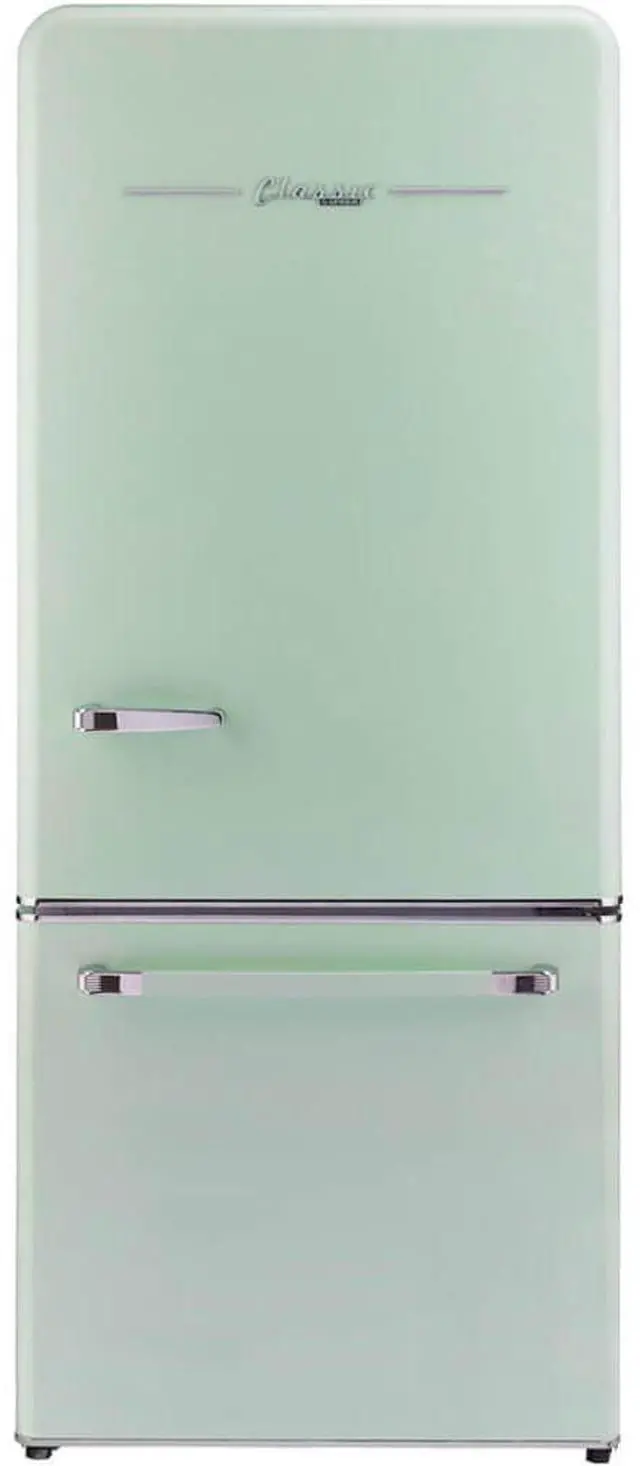 Main image of UNIQUE UGP510LLGAC 17.7 Cu. Ft. Summer Mint Green Classic Retro Counter-Depth Bottom Freezer Refrigerator