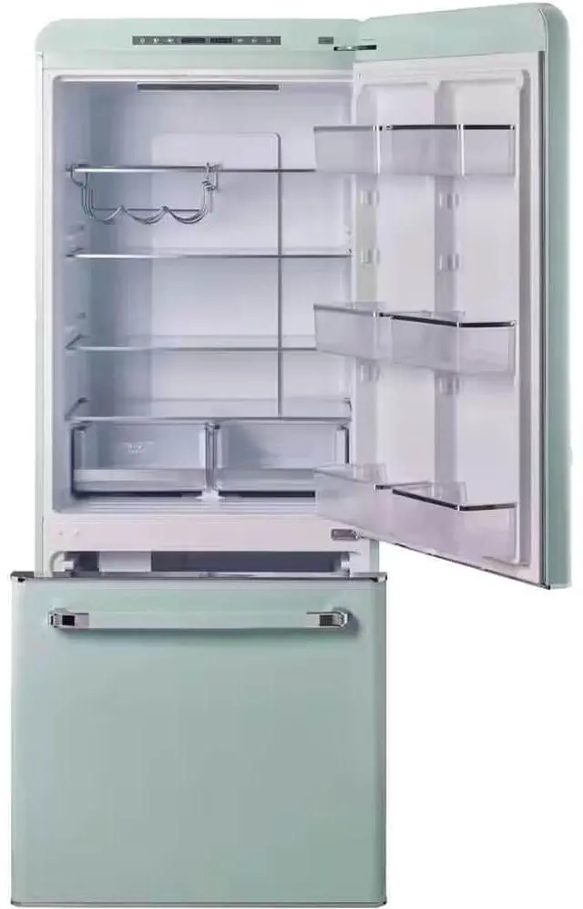 Alt view image 3 of 6 - UNIQUE UGP510LLGAC 17.7 Cu. Ft. Summer Mint Green Classic Retro Counter-Depth Bottom Freezer Refrigerator