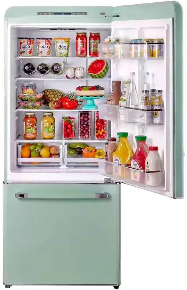 Alt view image 2 of 6 - UNIQUE UGP510LLGAC 17.7 Cu. Ft. Summer Mint Green Classic Retro Counter-Depth Bottom Freezer Refrigerator