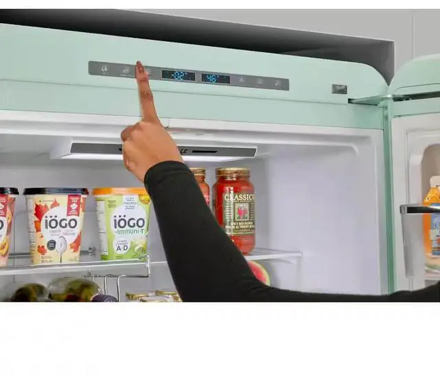 Alt view image 5 of 6 - UNIQUE UGP510LLGAC 17.7 Cu. Ft. Summer Mint Green Classic Retro Counter-Depth Bottom Freezer Refrigerator