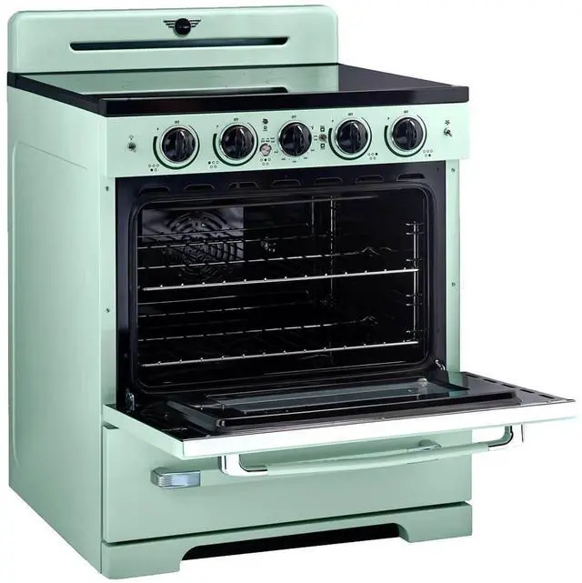 Alt view image 2 of 7 - UNIQUE UNQ30CRICLG 3.9 Cu. Ft. Summer Mint Green Freestanding Classic Retro Induction Range