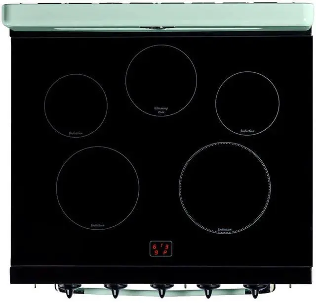 Alt view image 4 of 7 - UNIQUE UNQ30CRICLG 3.9 Cu. Ft. Summer Mint Green Freestanding Classic Retro Induction Range