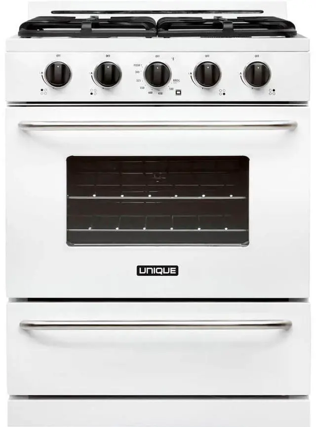 Main image of UNIQUE UGP30GOF1W 3.9 Cu. Ft. White Freestanding Propane Range