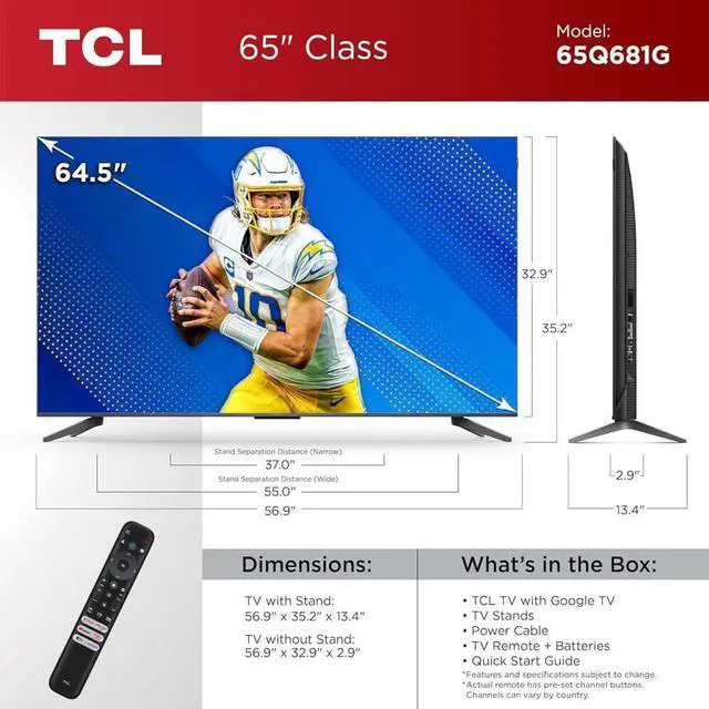 Alt view image 7 of 7 - TCL 65" Q Class QLED 4K UHD HDR Smart Google TV Wi-Fi 5, 60Hz, Dolby Vision, Alexa & Google Assistant, 3 HDMI Bundle with Surface Cleaner + CPS 12-Month Protection Plan
