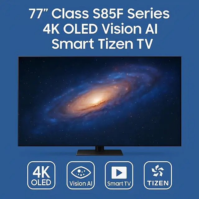 Alt view image 5 of 7 - Samsung 77" S85F 4K OLED Smart TV (2025 Model)  Vision AI, NQ4 AI Gen2, HDR, Dolby Atmos, 120Hz Gaming, Tizen OS, Alexa/Bixby  Bundle w/ HDMI Cable, Cleaner, Cloth & 12-Mo Protection