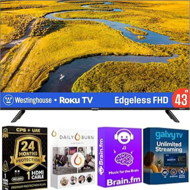 Main image of Westinghouse 43" Edgeless Roku Smart TV  LED HD/Full HD, Wi-Fi, Alexa Compatible  Bundle w/ 2-Year Warranty & Streaming Services