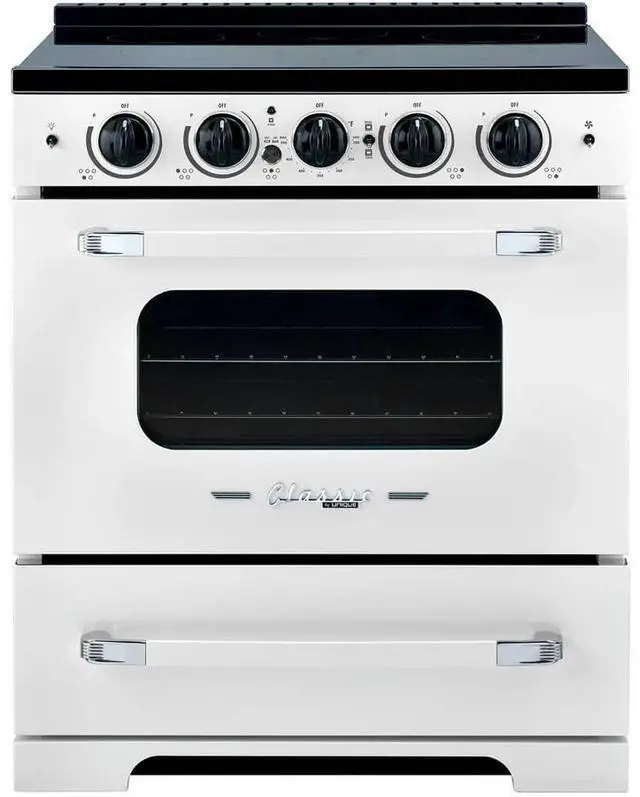 Main image of UNIQUE UNQ30CRICW 3.9 Cu. Ft. Marshmallow White Freestanding Classic Retro Induction Range