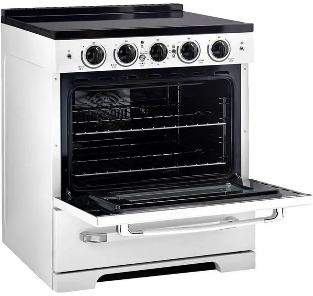 Alt view image 3 of 7 - UNIQUE UNQ30CRICW 3.9 Cu. Ft. Marshmallow White Freestanding Classic Retro Induction Range