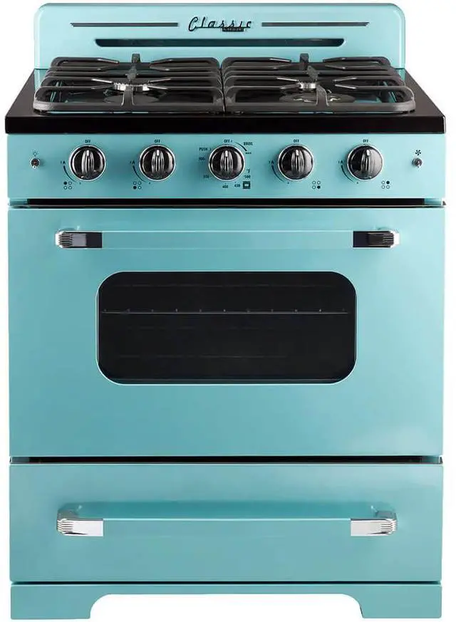 Main image of UNIQUE UGP30CRT 3.9 Cu. Ft. Ocean Mist Turquoise Freestanding Classic Retro Convection Gas Range