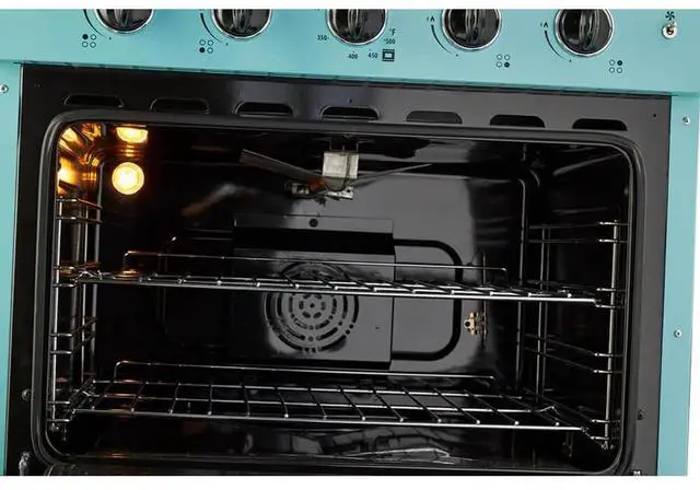 Alt view image 5 of 7 - UNIQUE UGP30CRT 3.9 Cu. Ft. Ocean Mist Turquoise Freestanding Classic Retro Convection Gas Range