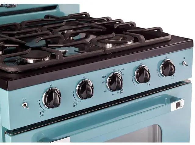 Alt view image 4 of 7 - UNIQUE UGP30CRT 3.9 Cu. Ft. Ocean Mist Turquoise Freestanding Classic Retro Convection Gas Range