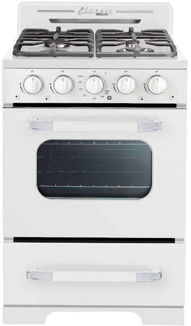 Main image of UNIQUE UGP24CROF1W 2.3 Cu. Ft. Marshmallow White Retro Freestanding Propane Range