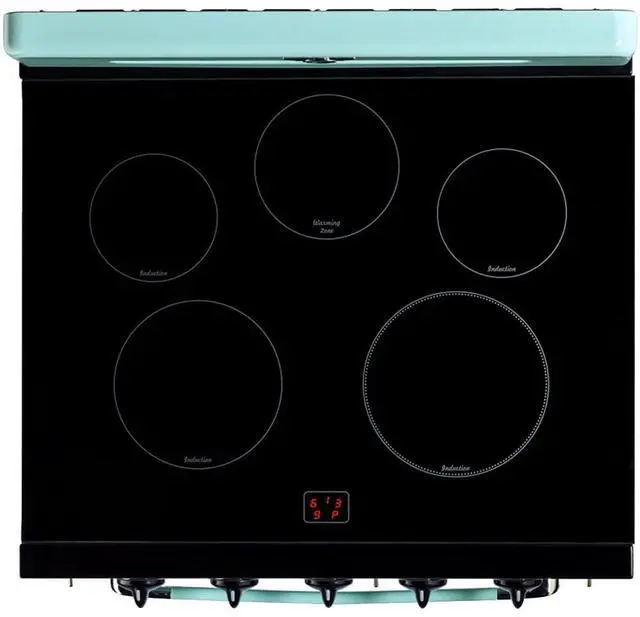 Alt view image 7 of 7 - UNIQUE UNQ30CRICT 3.9 Cu. Ft. Ocean Mist Turquoise Freestanding Classic Retro Induction Range
