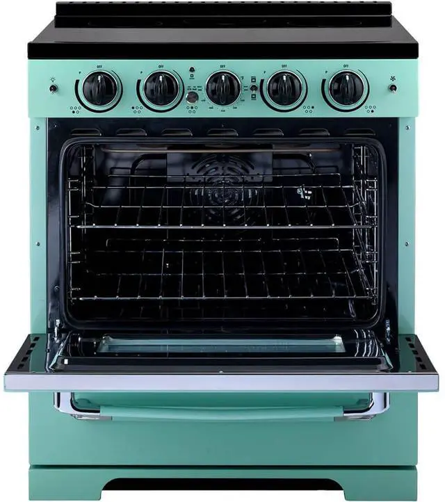 Alt view image 2 of 7 - UNIQUE UNQ30CRICT 3.9 Cu. Ft. Ocean Mist Turquoise Freestanding Classic Retro Induction Range