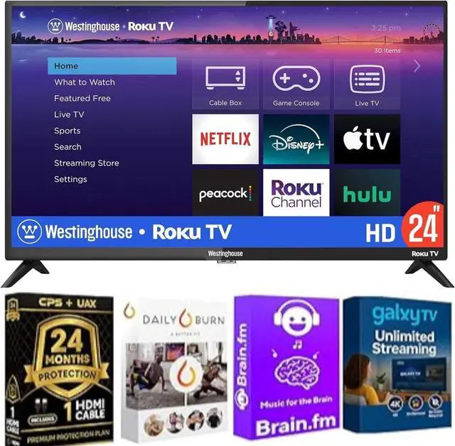 Main image of Westinghouse 24" HD Smart Roku TV 720p Resolution, Wi-Fi, HDMI & USB Connectivity, Compact Design with 2-Year Warranty & Streaming Bundle